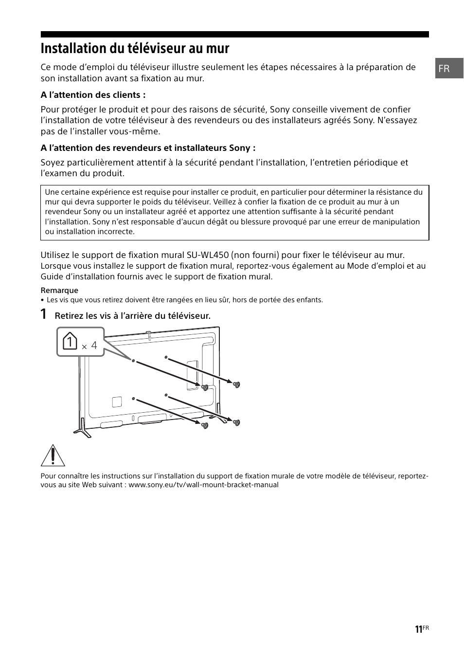 Installation du téléviseur au mur | Sony KD-49X8505B User Manual | Page 27 / 328