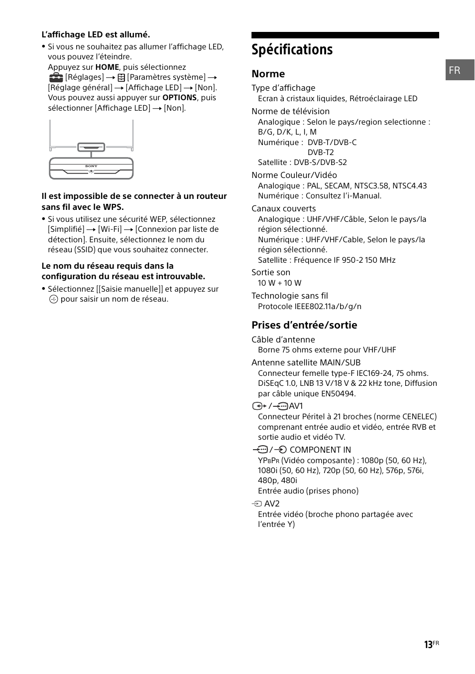 Spécifications | Sony KD-49X8505B User Manual | Page 29 / 328