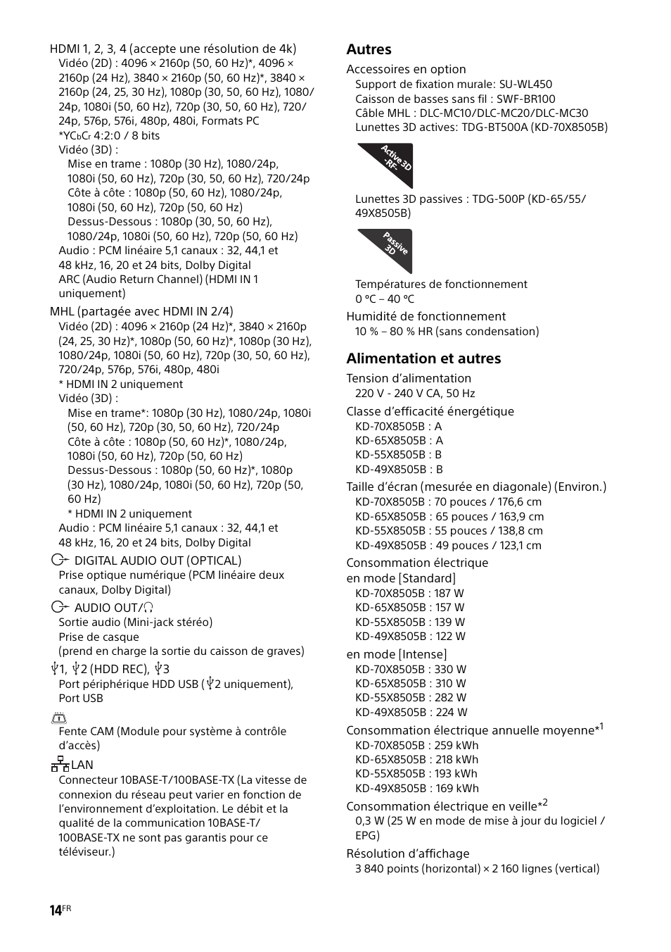 Autres, Alimentation et autres | Sony KD-49X8505B User Manual | Page 30 / 328