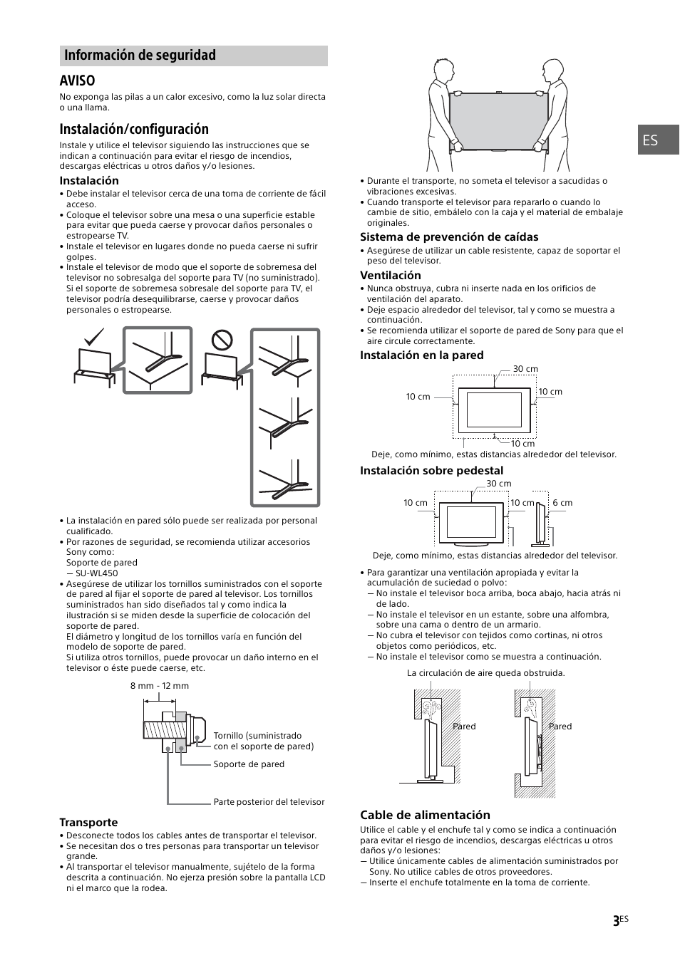 Información de seguridad, Instalación/configuración | Sony KD-49X8505B User Manual | Page 35 / 328