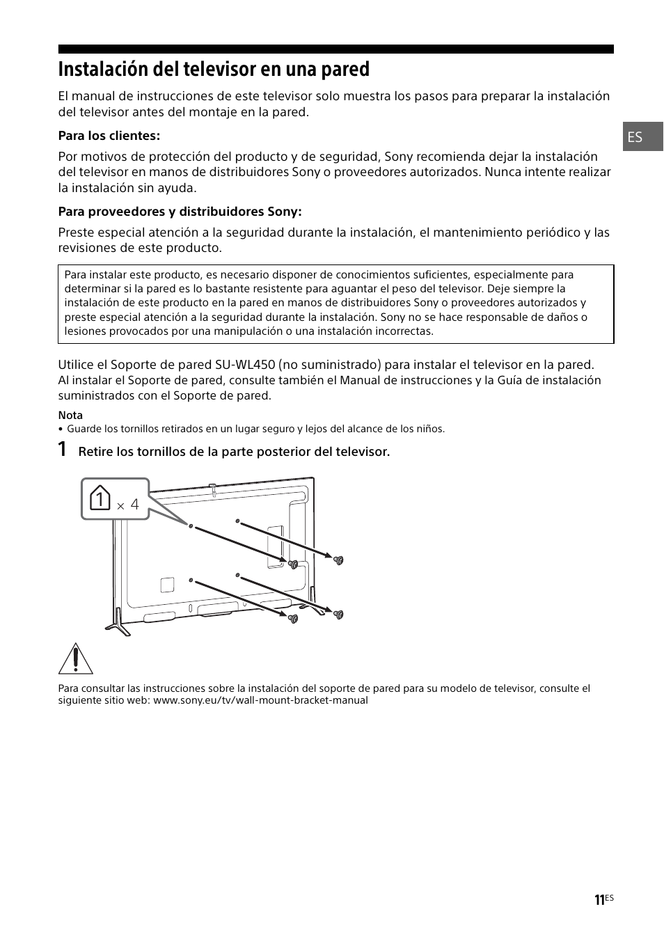 Instalación del televisor en una pared | Sony KD-49X8505B User Manual | Page 43 / 328