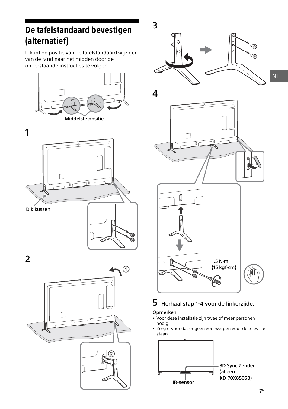 De tafelstandaard bevestigen (alternatief) | Sony KD-49X8505B User Manual | Page 55 / 328