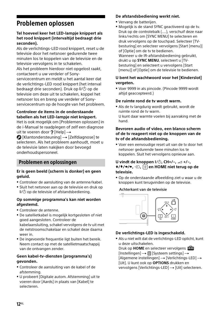 Problemen oplossen, Problemen en oplossingen | Sony KD-49X8505B User Manual | Page 60 / 328