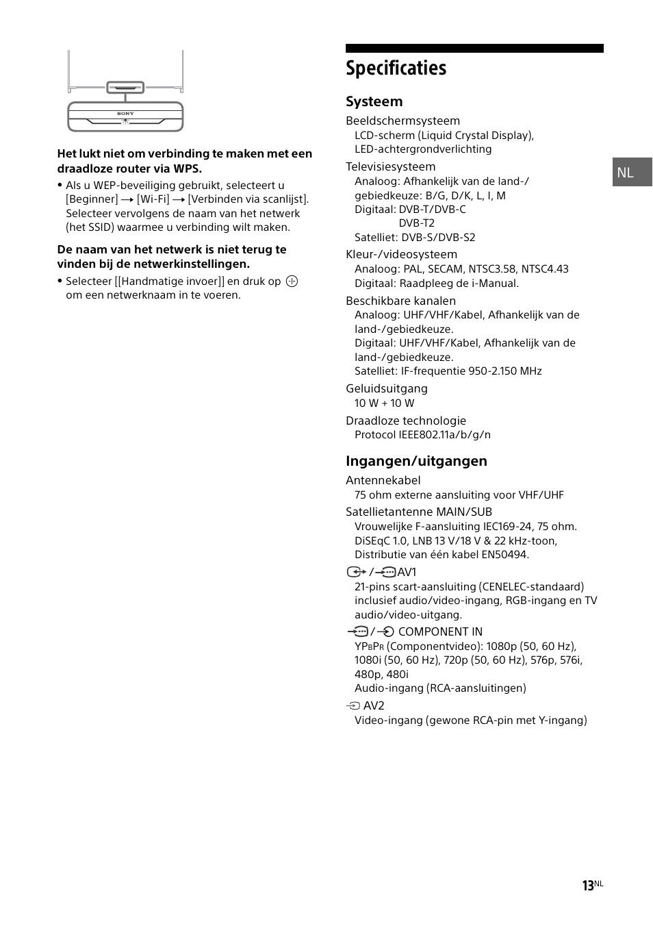 Specificaties | Sony KD-49X8505B User Manual | Page 61 / 328