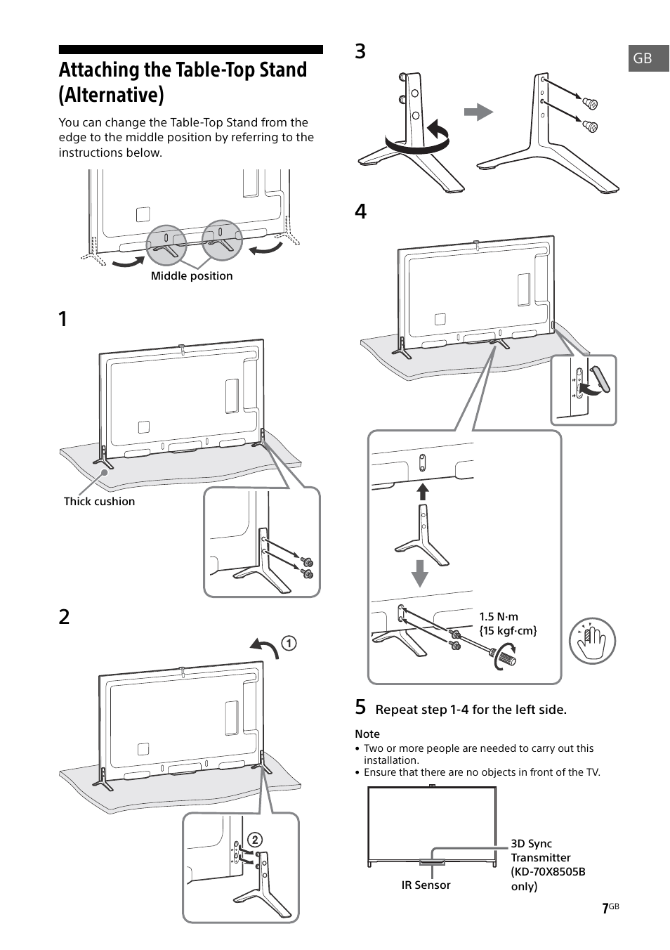 Attaching the table-top stand (alternative) | Sony KD-49X8505B User Manual | Page 7 / 328