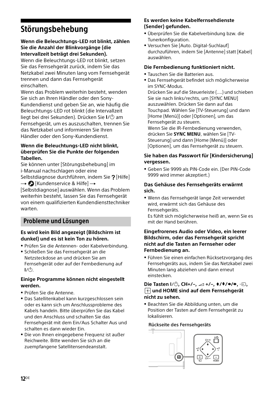 Störungsbehebung, Probleme und lösungen | Sony KD-49X8505B User Manual | Page 76 / 328