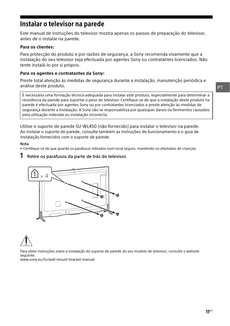 Instalar o televisor na parede | Sony KD-49X8505B User Manual | Page 91 / 328
