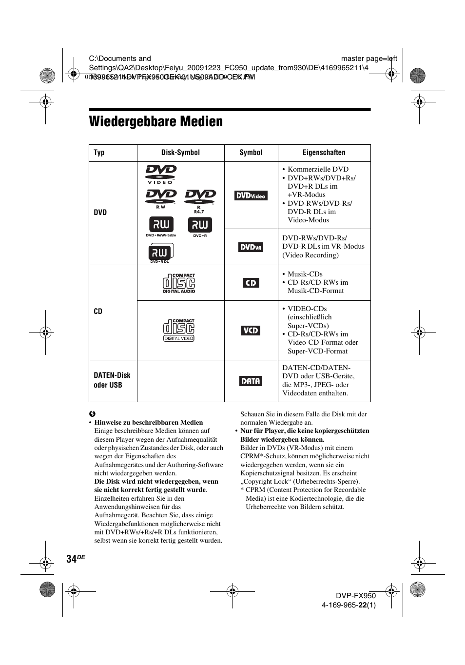 Wiedergebbare medien | Sony DVP-FX950 User Manual | Page 102 / 216