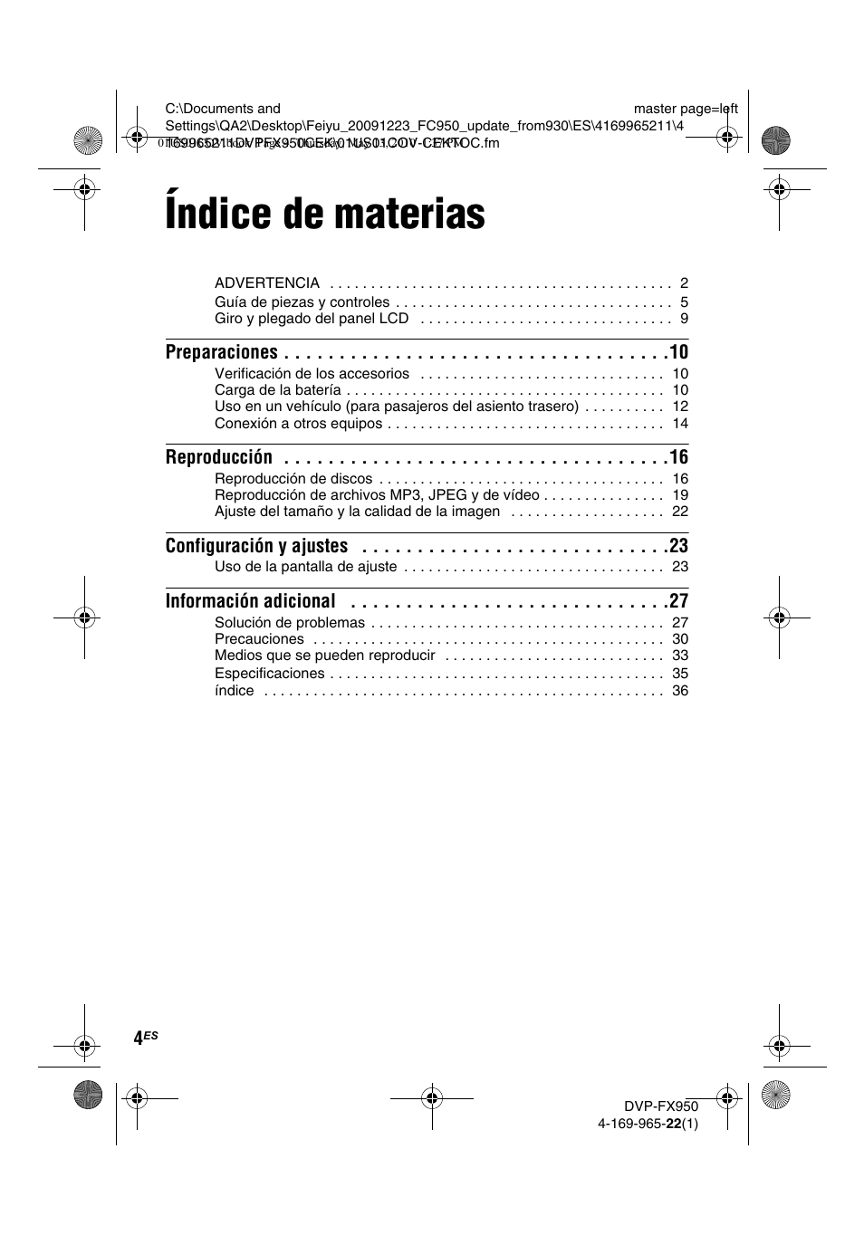 Índice de materias | Sony DVP-FX950 User Manual | Page 108 / 216
