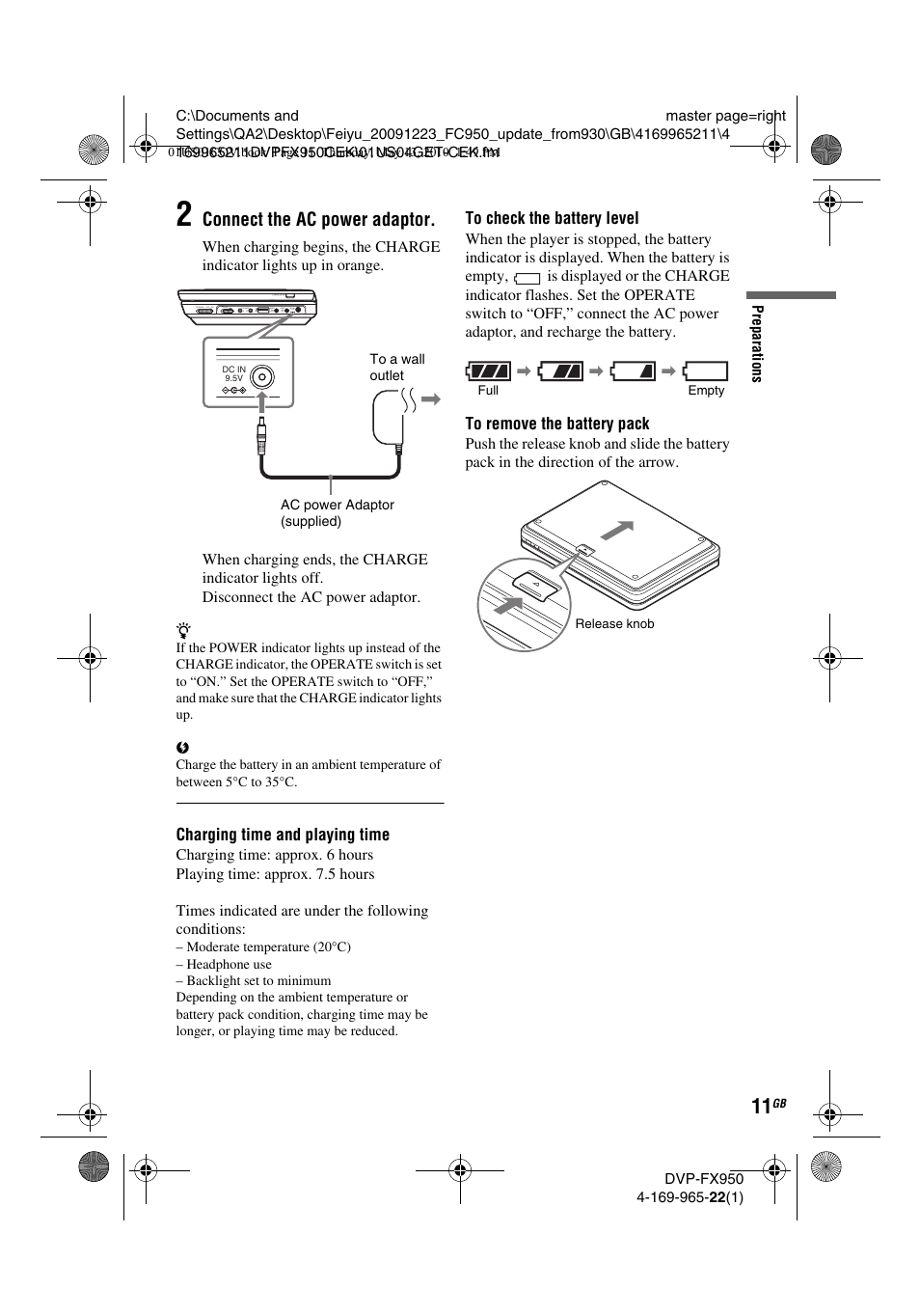 Connect the ac power adaptor | Sony DVP-FX950 User Manual | Page 11 / 216