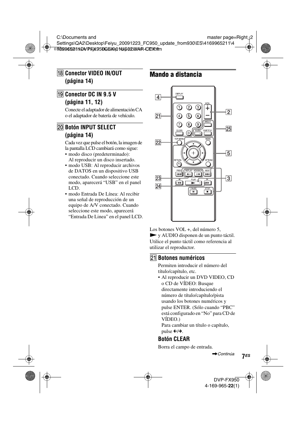 Mando a distancia | Sony DVP-FX950 User Manual | Page 111 / 216