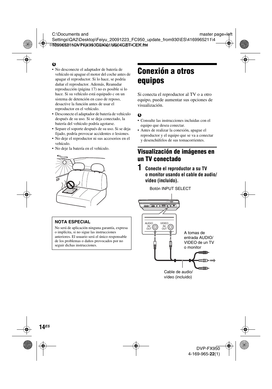 Conexión a otros equipos, Visualización de imágenes en un tv conectado | Sony DVP-FX950 User Manual | Page 118 / 216