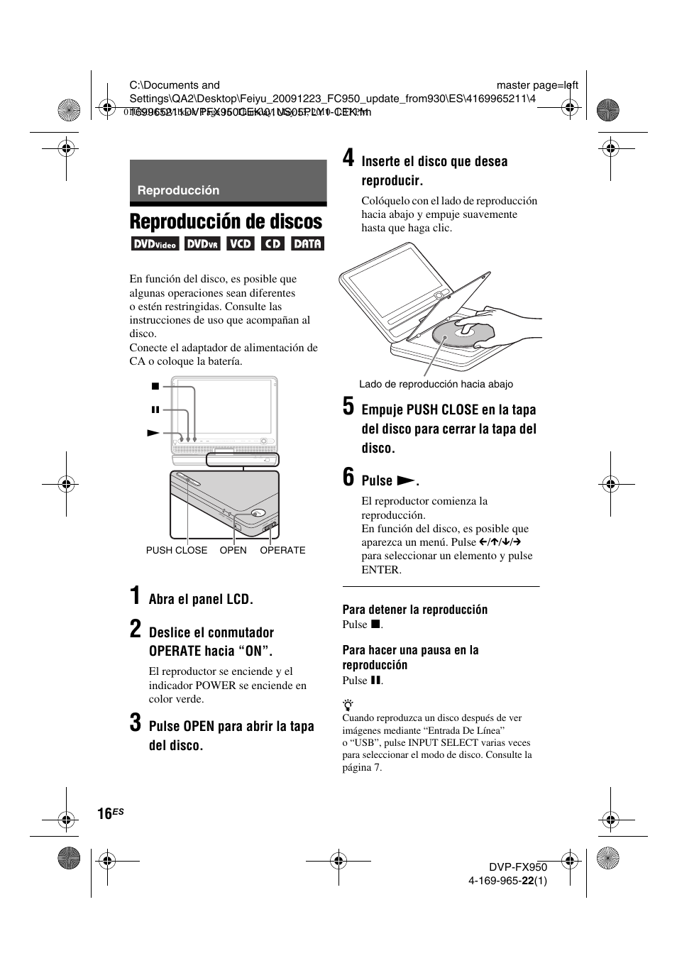 Reproducción de discos | Sony DVP-FX950 User Manual | Page 120 / 216