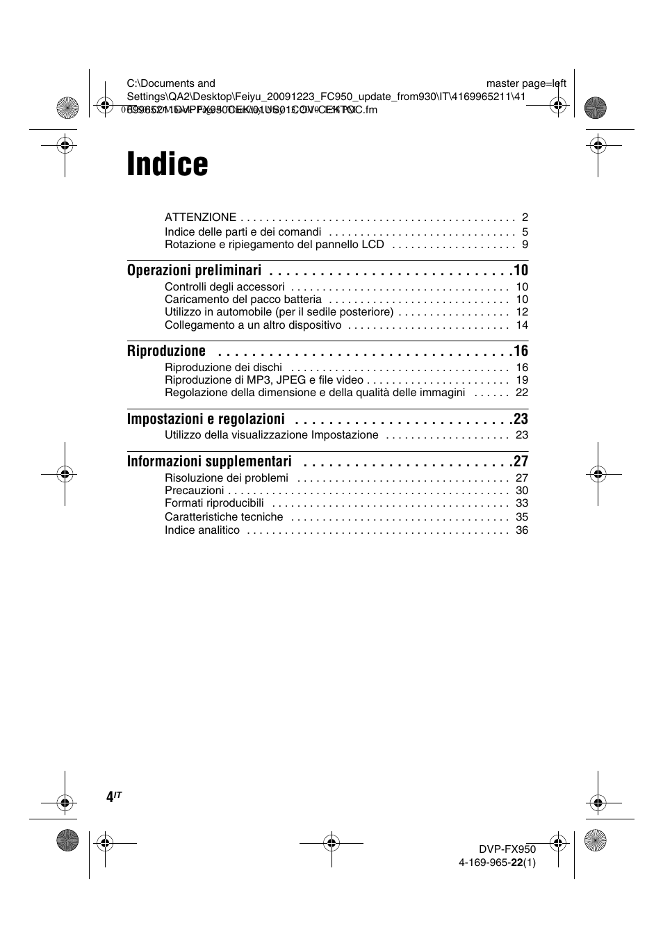 Indice | Sony DVP-FX950 User Manual | Page 144 / 216