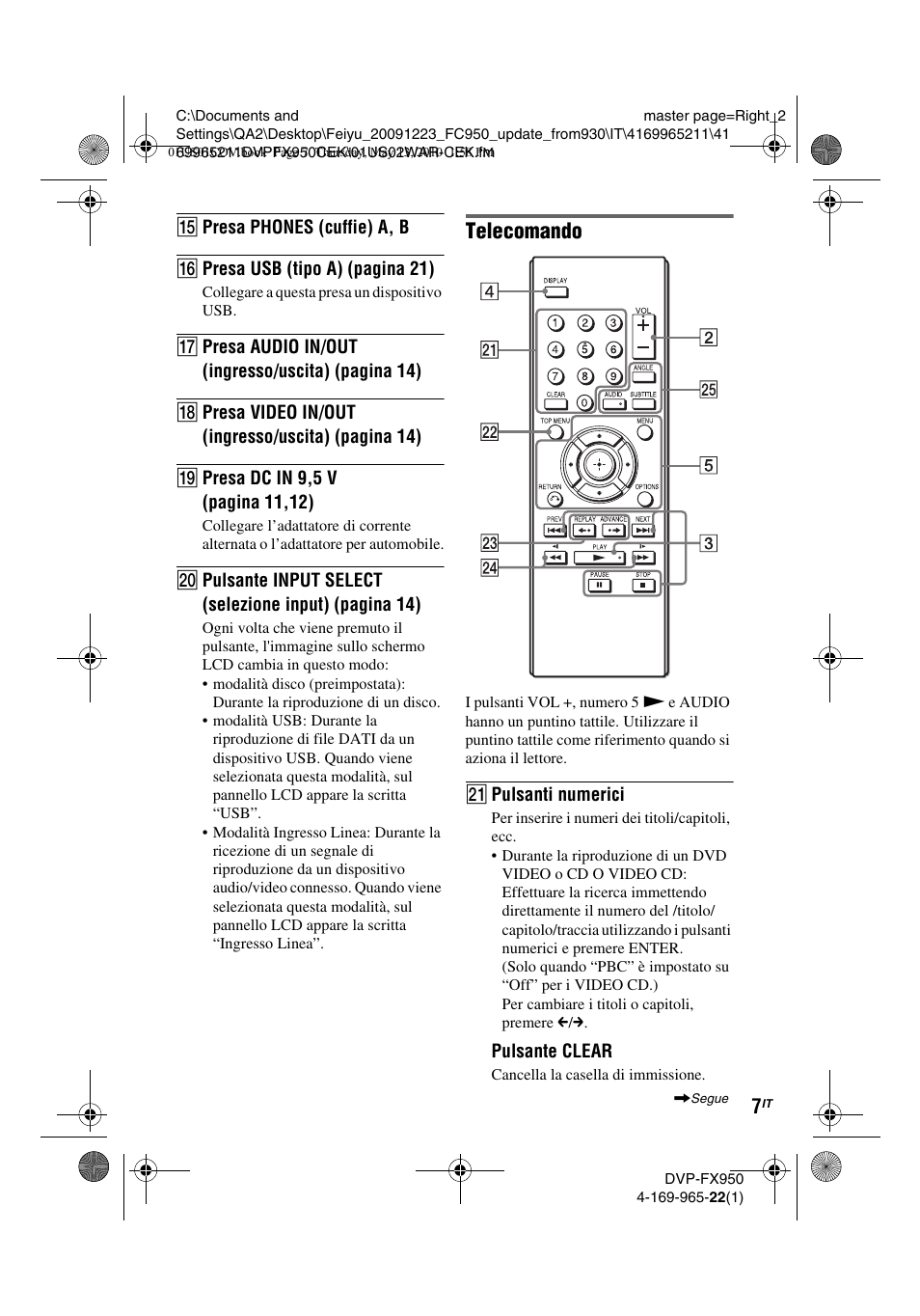 Telecomando | Sony DVP-FX950 User Manual | Page 147 / 216