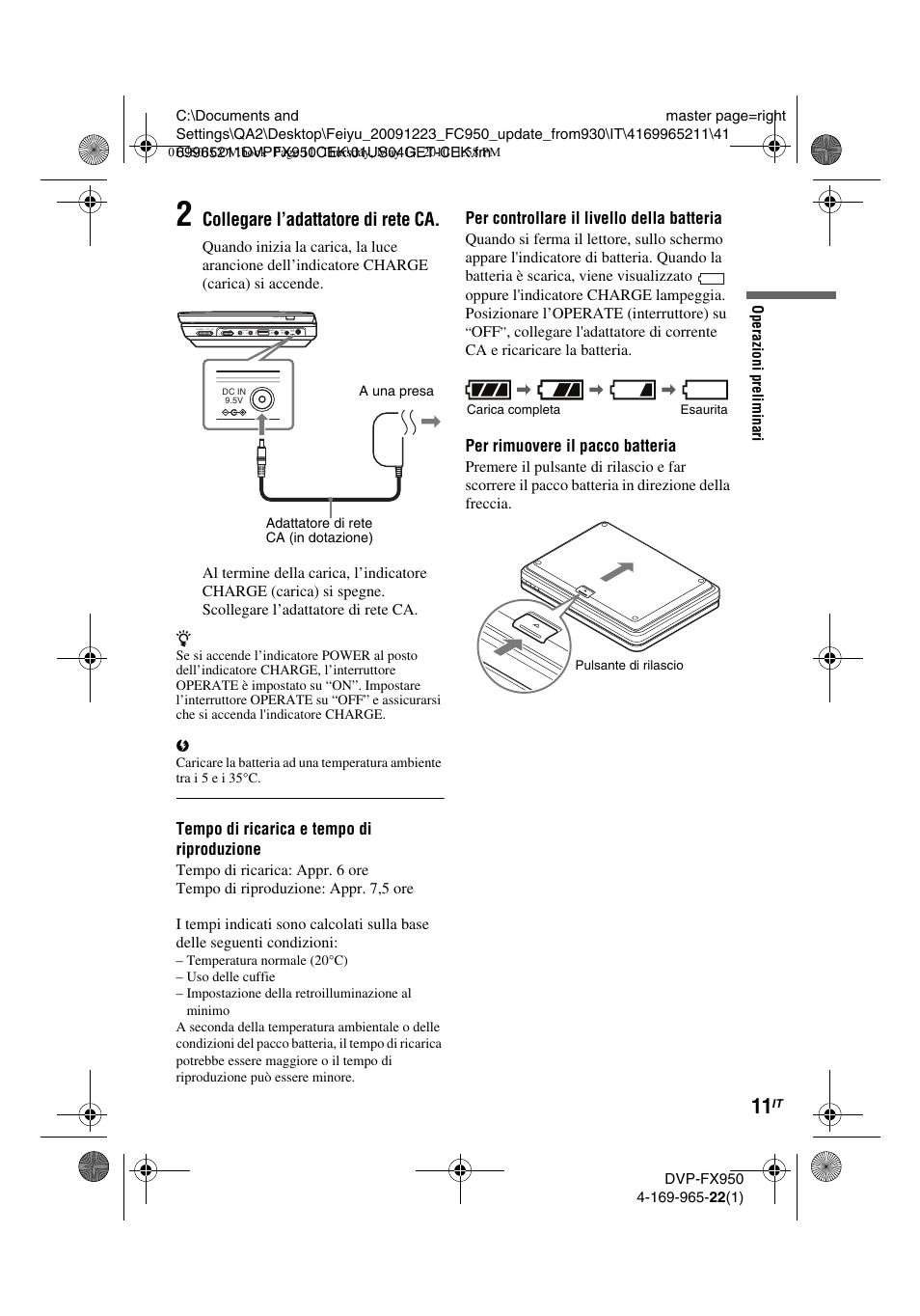 Collegare l’adattatore di rete ca | Sony DVP-FX950 User Manual | Page 151 / 216