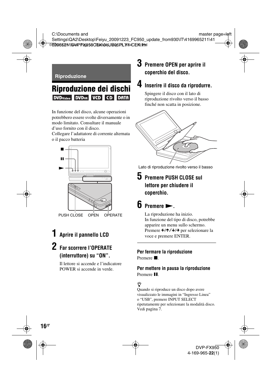 Riproduzione dei dischi | Sony DVP-FX950 User Manual | Page 156 / 216