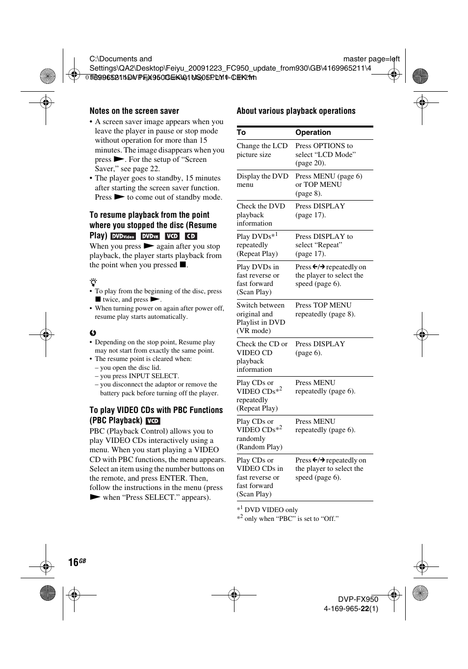 Sony DVP-FX950 User Manual | Page 16 / 216