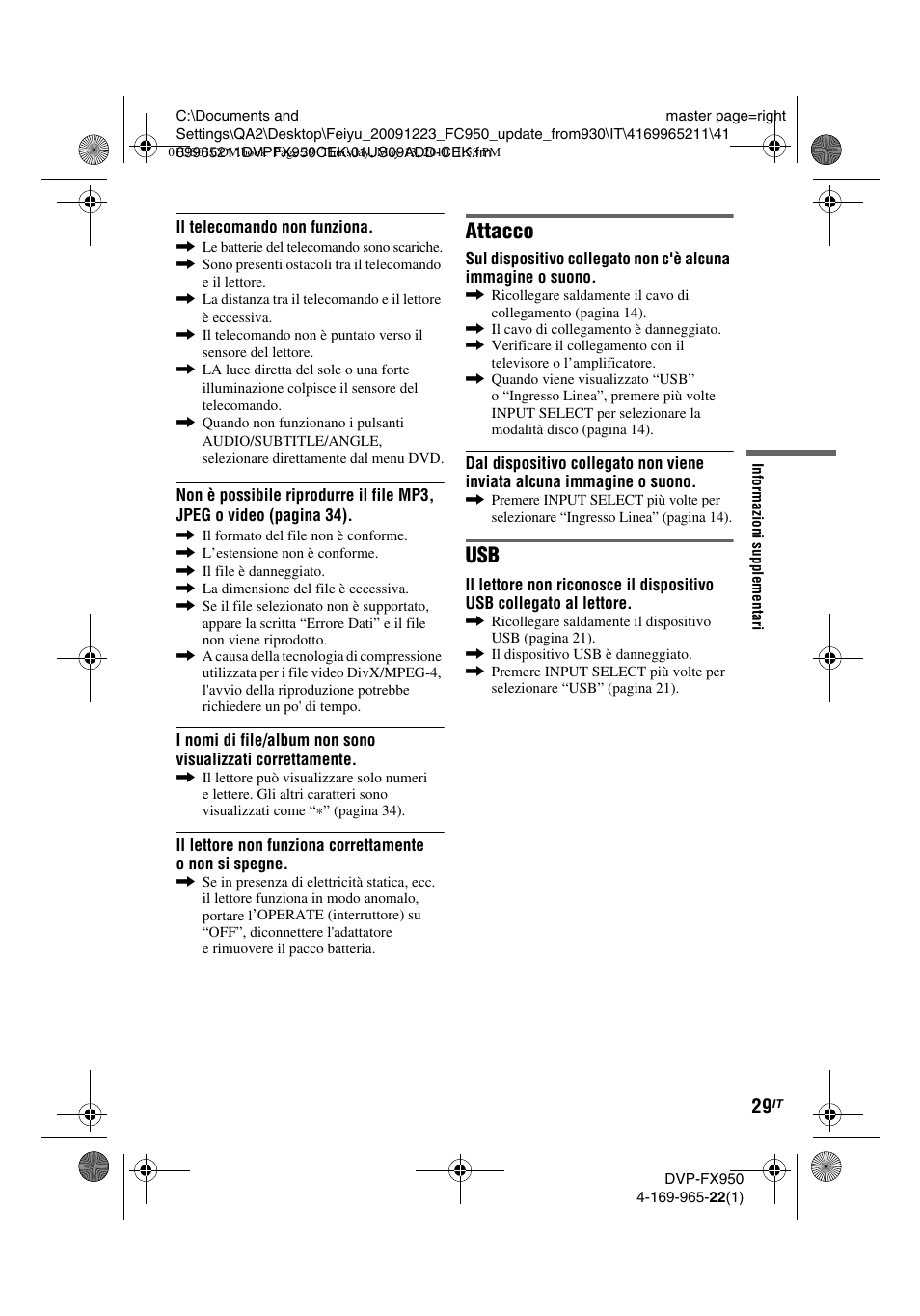 Attacco | Sony DVP-FX950 User Manual | Page 169 / 216