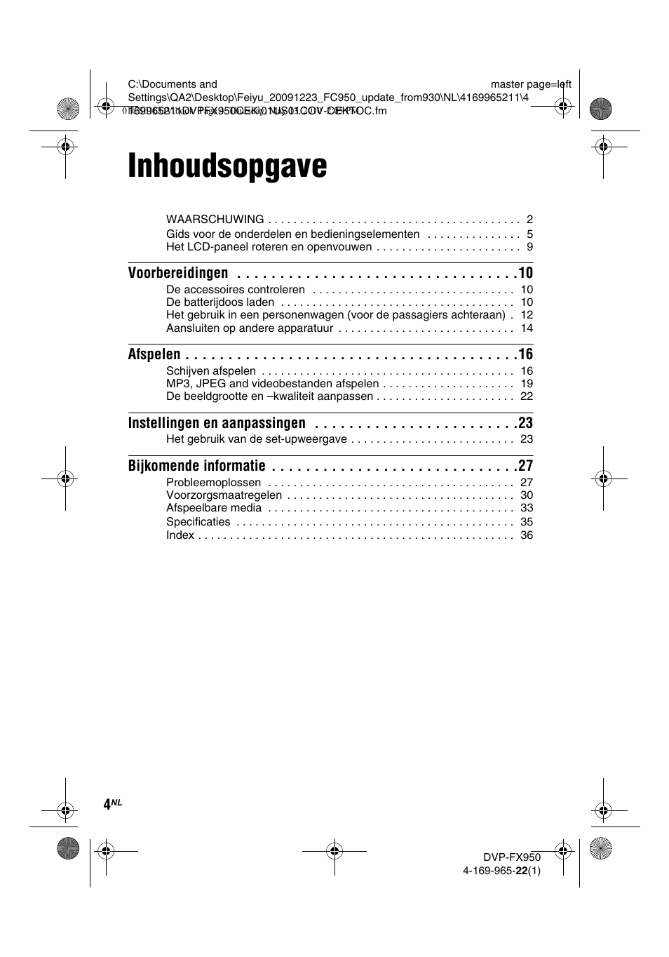 Inhoudsopgave | Sony DVP-FX950 User Manual | Page 180 / 216