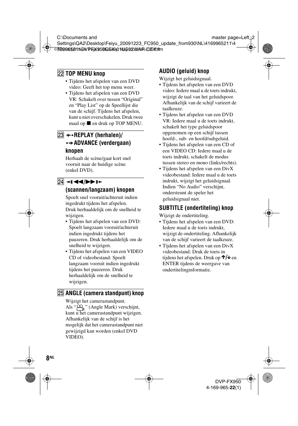 Sony DVP-FX950 User Manual | Page 184 / 216