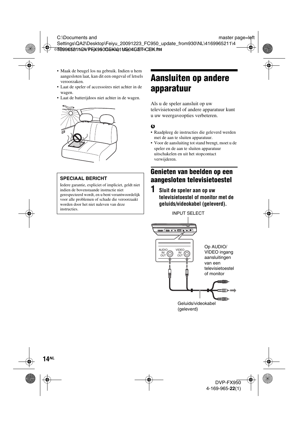 Aansluiten op andere apparatuur | Sony DVP-FX950 User Manual | Page 190 / 216