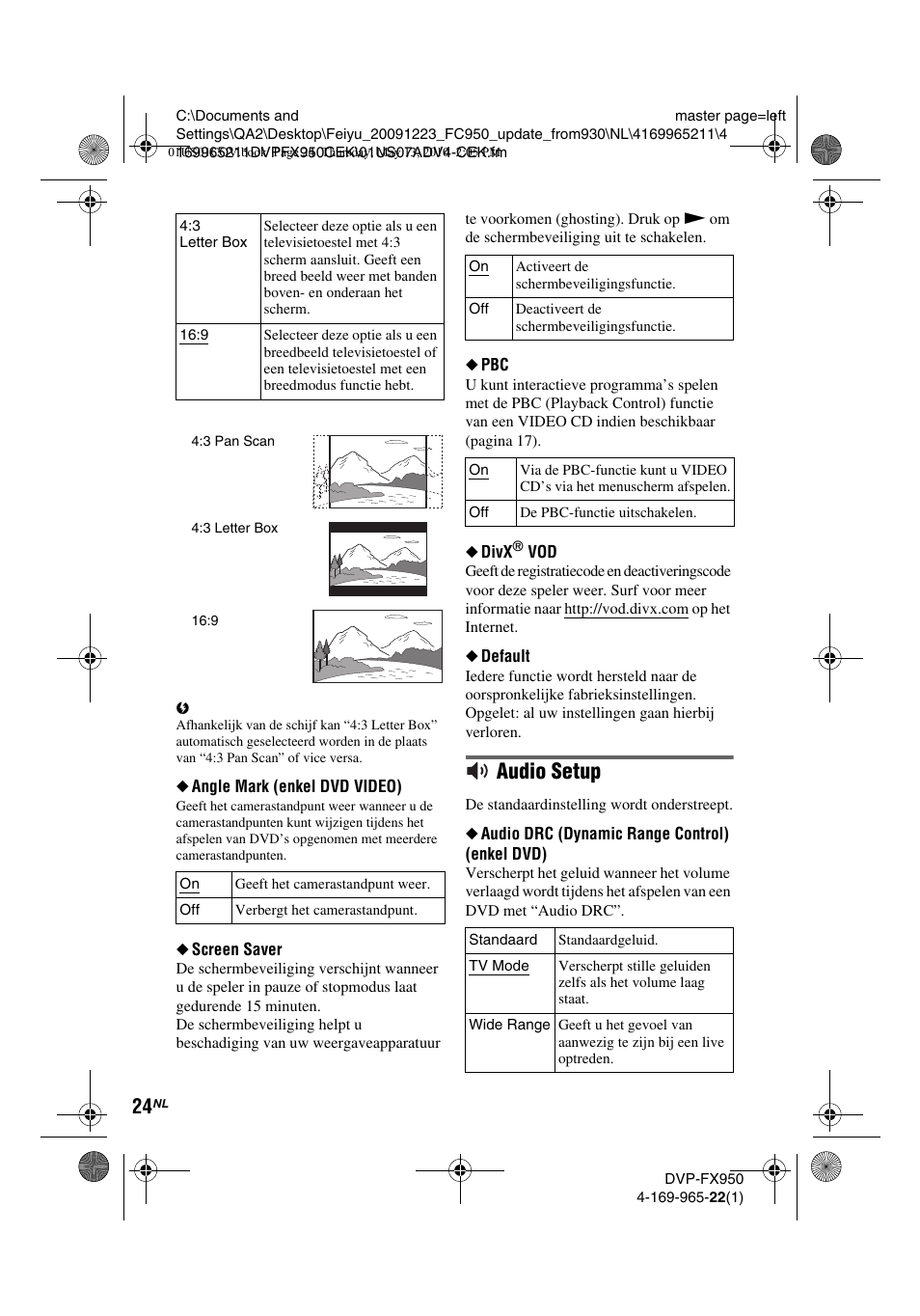 Audio setup | Sony DVP-FX950 User Manual | Page 200 / 216