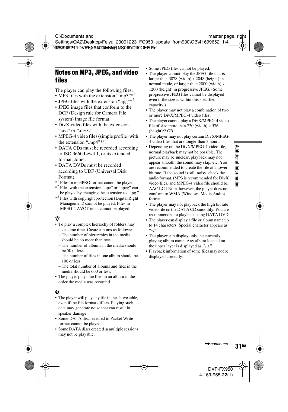 Sony DVP-FX950 User Manual | Page 31 / 216