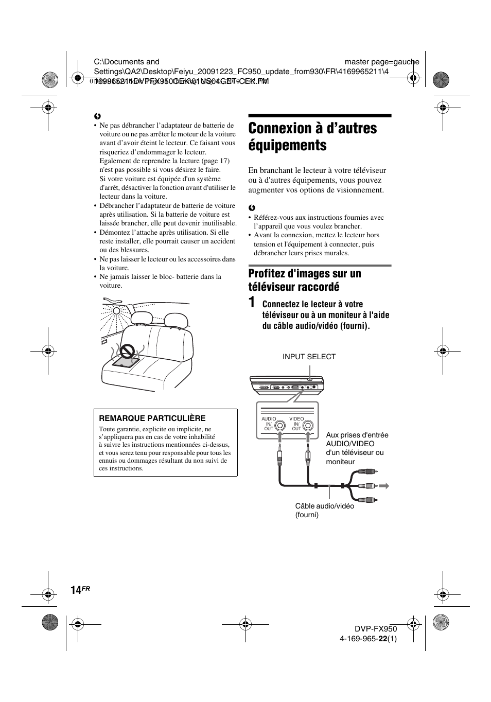 Connexion à d’autres équipements, Profitez d'images sur un téléviseur raccordé | Sony DVP-FX950 User Manual | Page 46 / 216