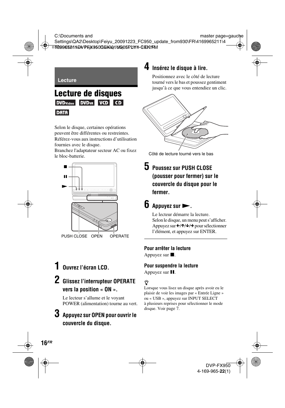 Lecture de disques | Sony DVP-FX950 User Manual | Page 48 / 216