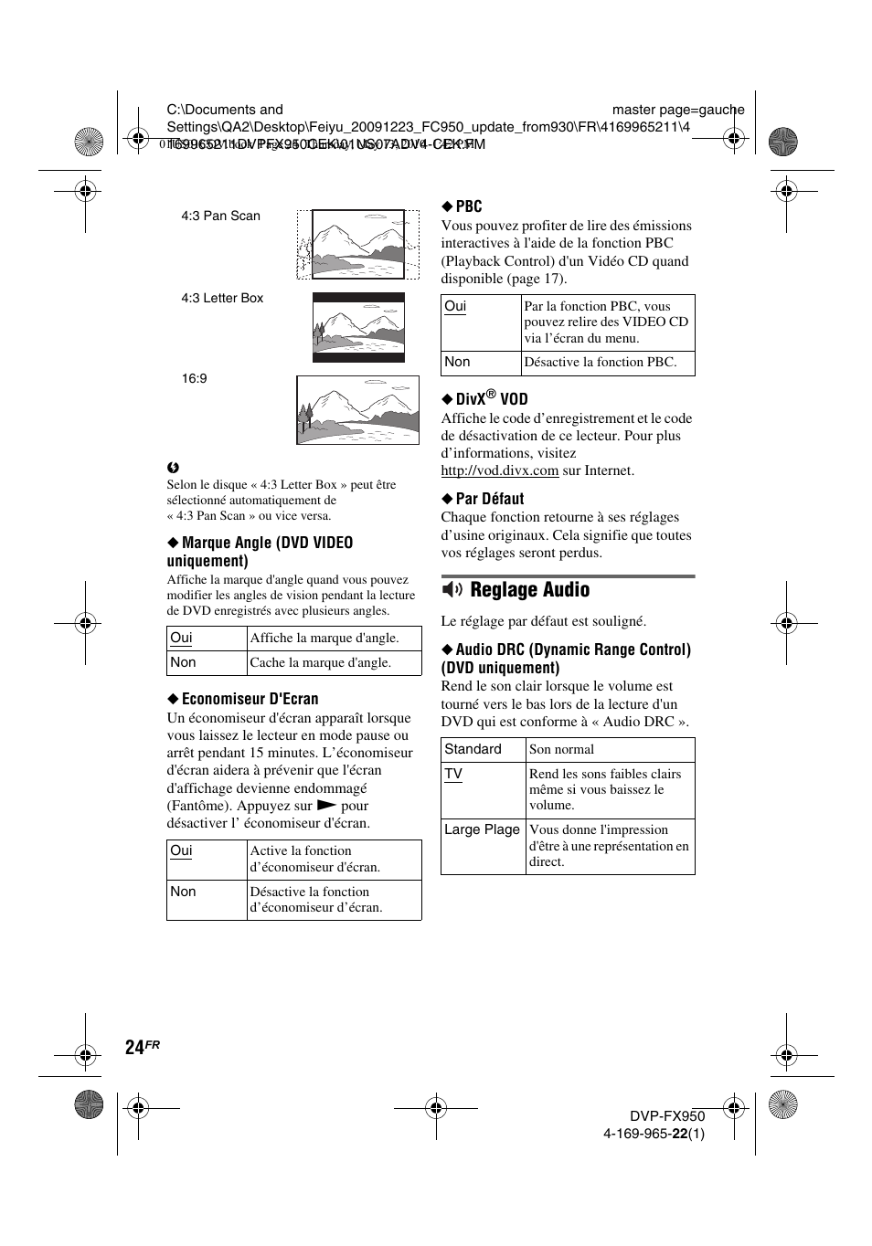 Reglage audio | Sony DVP-FX950 User Manual | Page 56 / 216