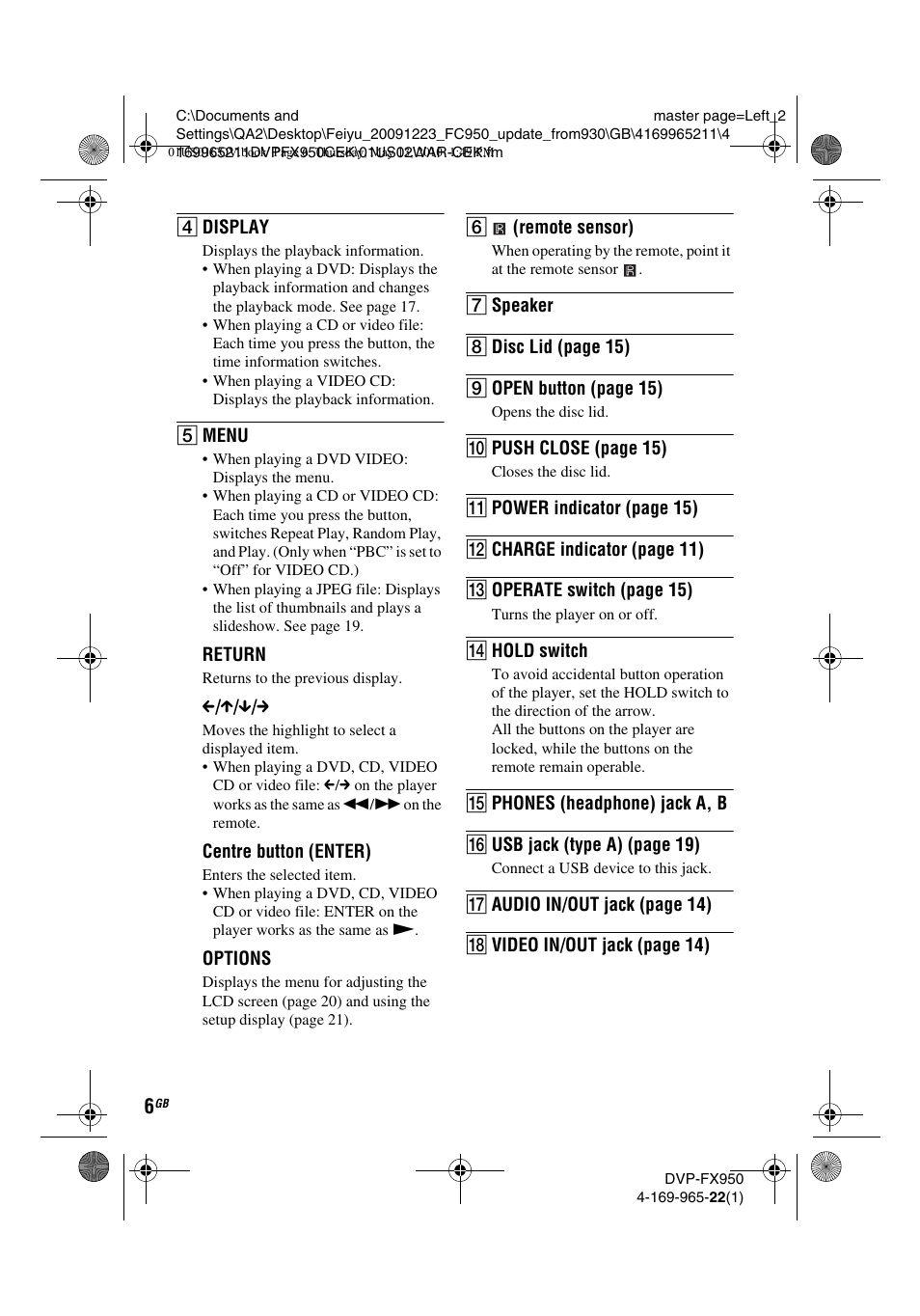 Sony DVP-FX950 User Manual | Page 6 / 216