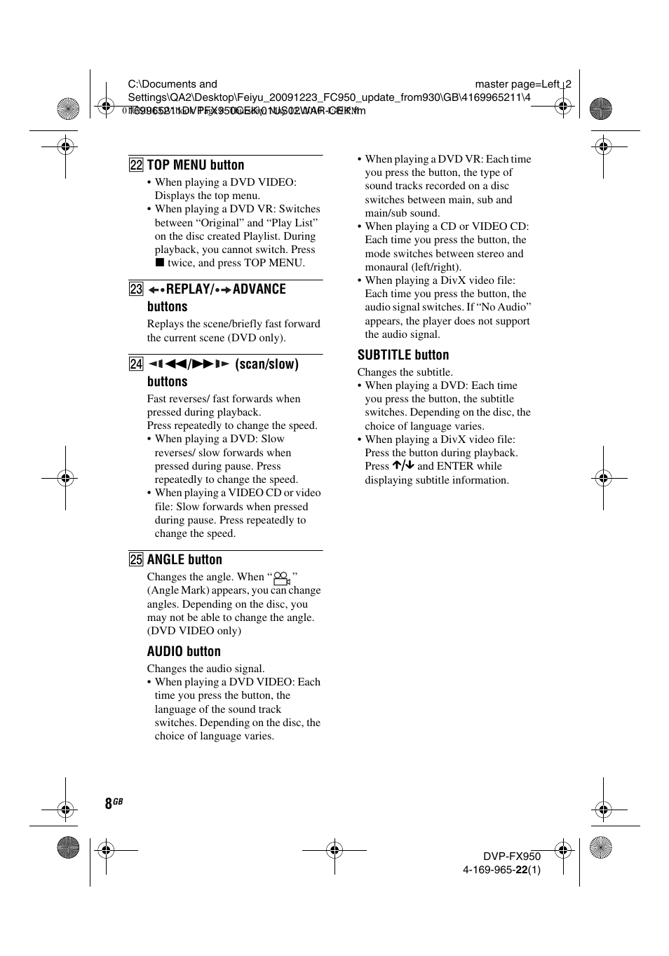 Sony DVP-FX950 User Manual | Page 8 / 216