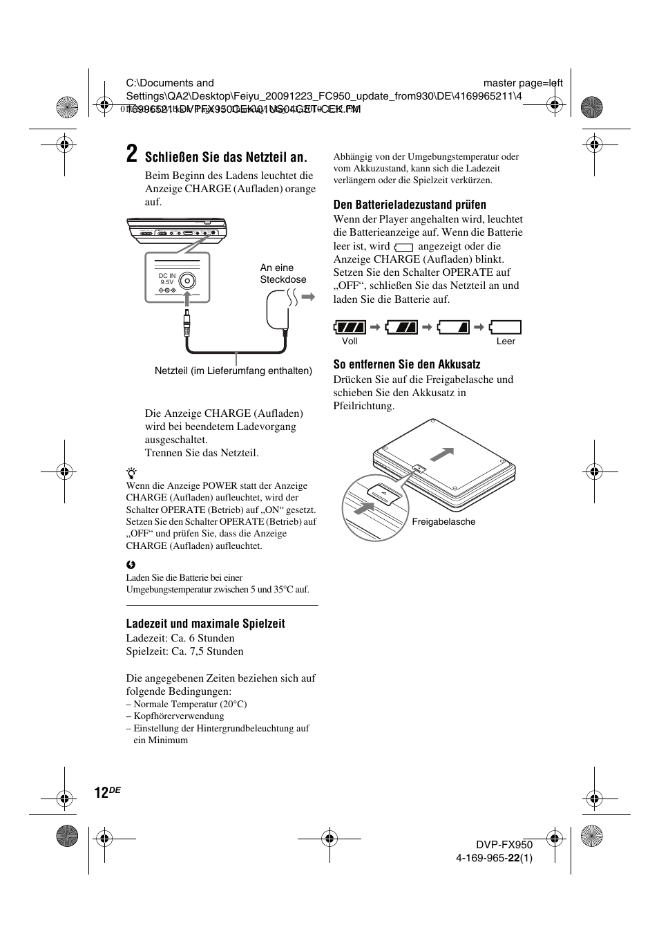 Schließen sie das netzteil an | Sony DVP-FX950 User Manual | Page 80 / 216