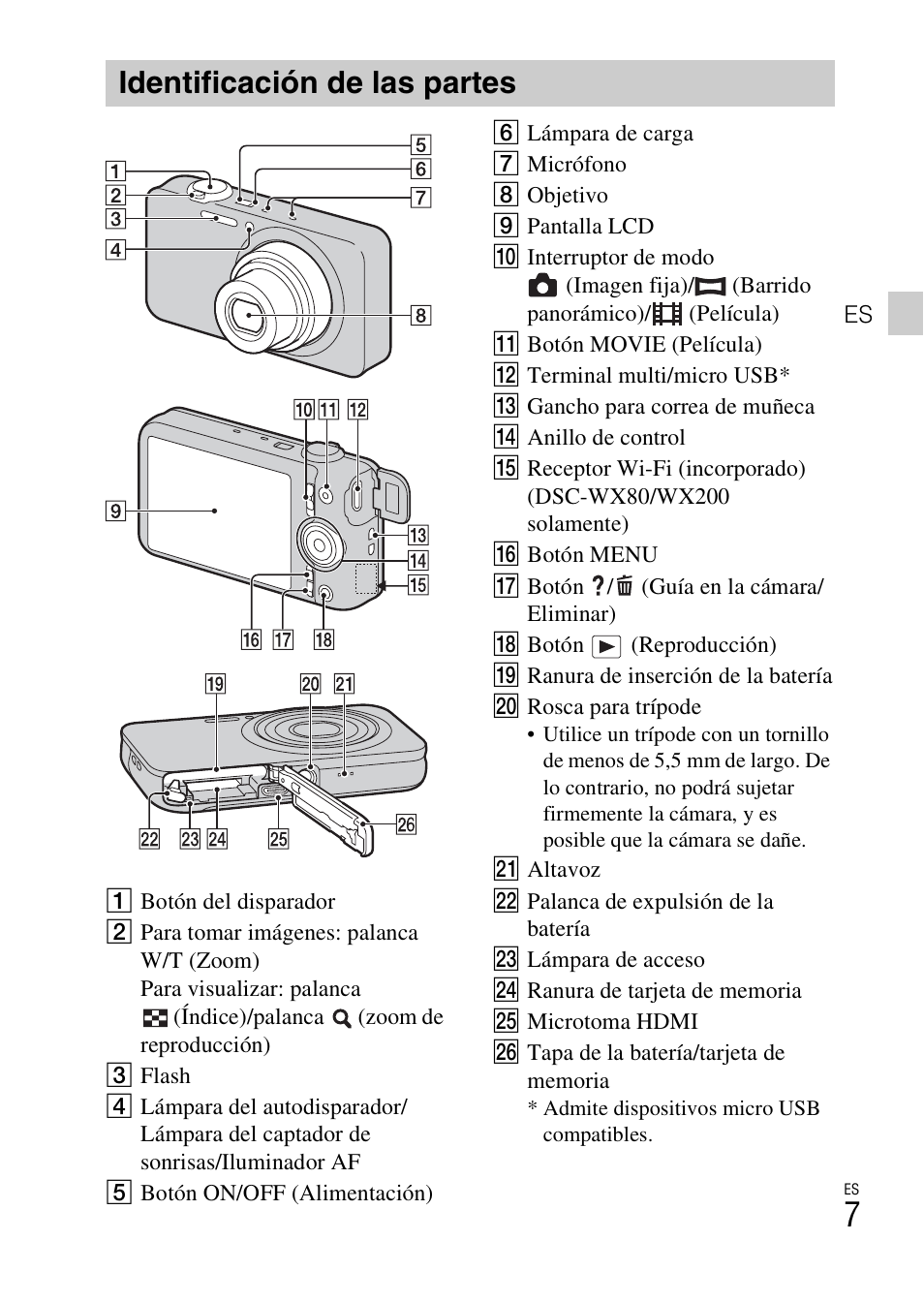 Identificación de las partes | Sony DSC-WX60 User Manual | Page 111 / 611