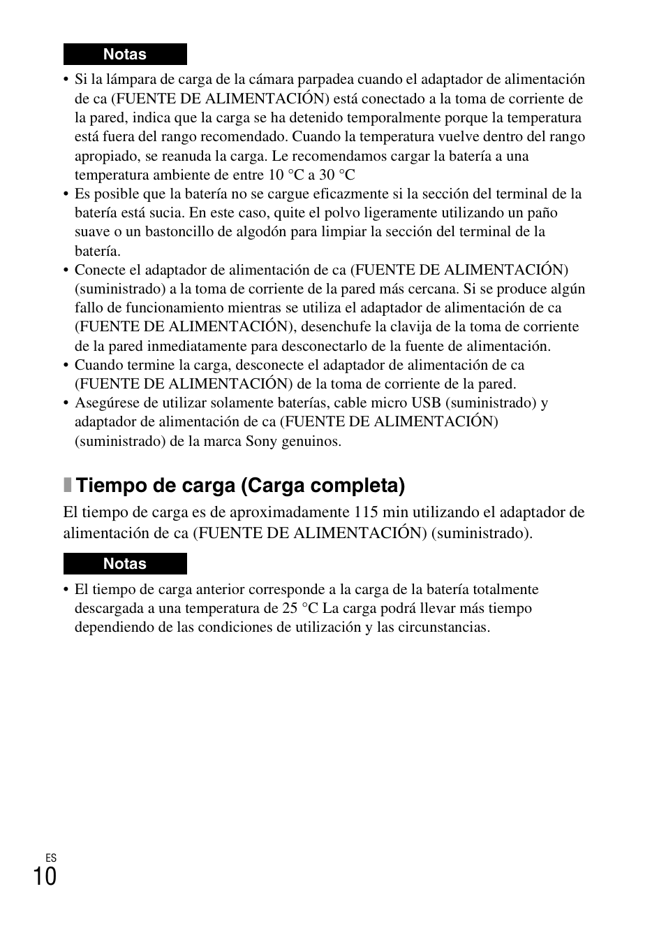 Xtiempo de carga (carga completa) | Sony DSC-WX60 User Manual | Page 114 / 611