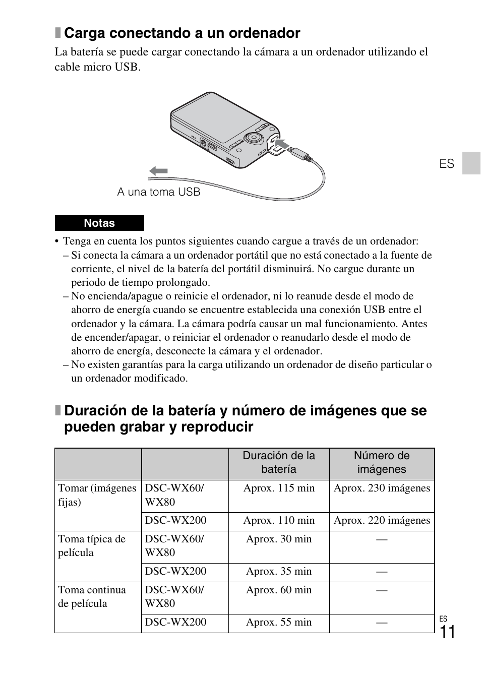 Xcarga conectando a un ordenador | Sony DSC-WX60 User Manual | Page 115 / 611