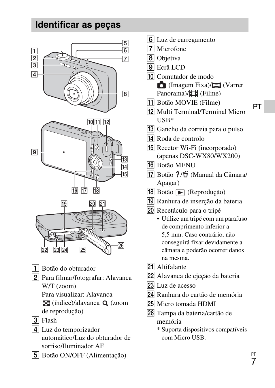 Identificar as peças | Sony DSC-WX60 User Manual | Page 147 / 611