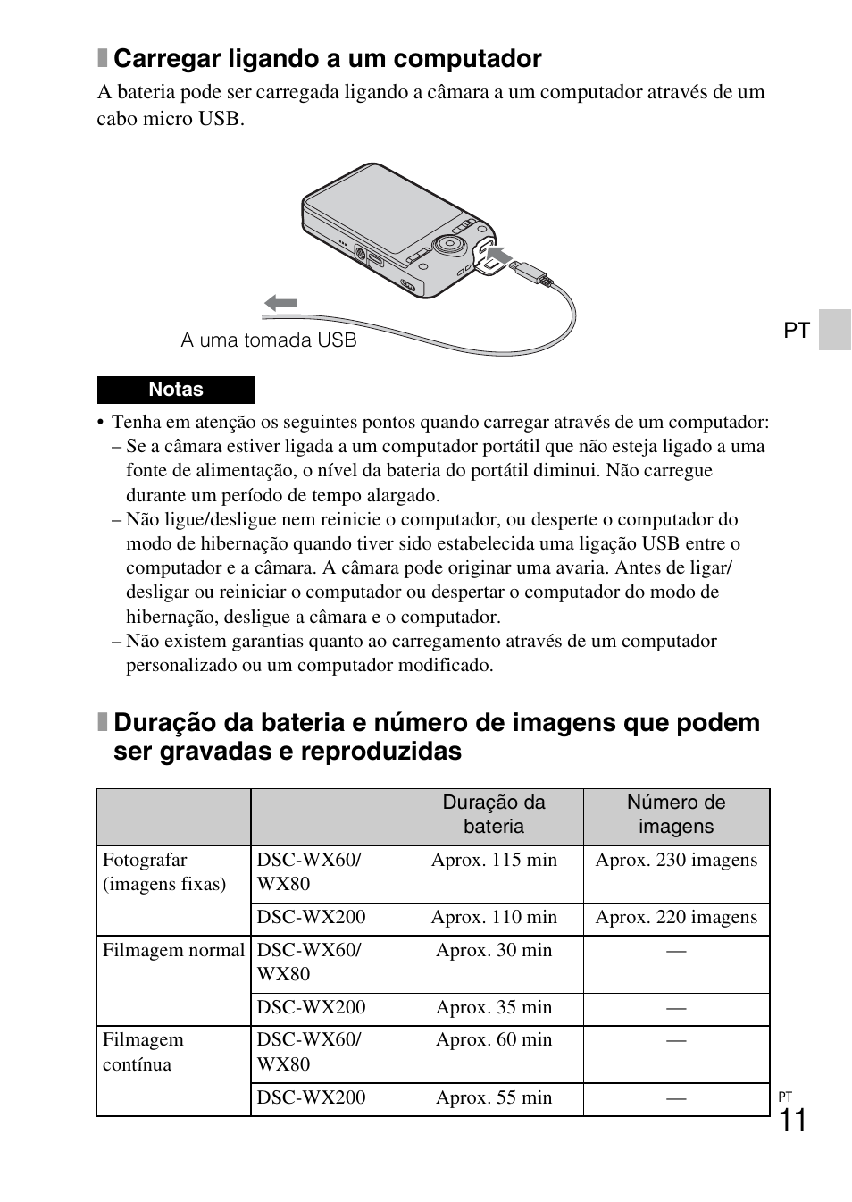 Xcarregar ligando a um computador | Sony DSC-WX60 User Manual | Page 151 / 611