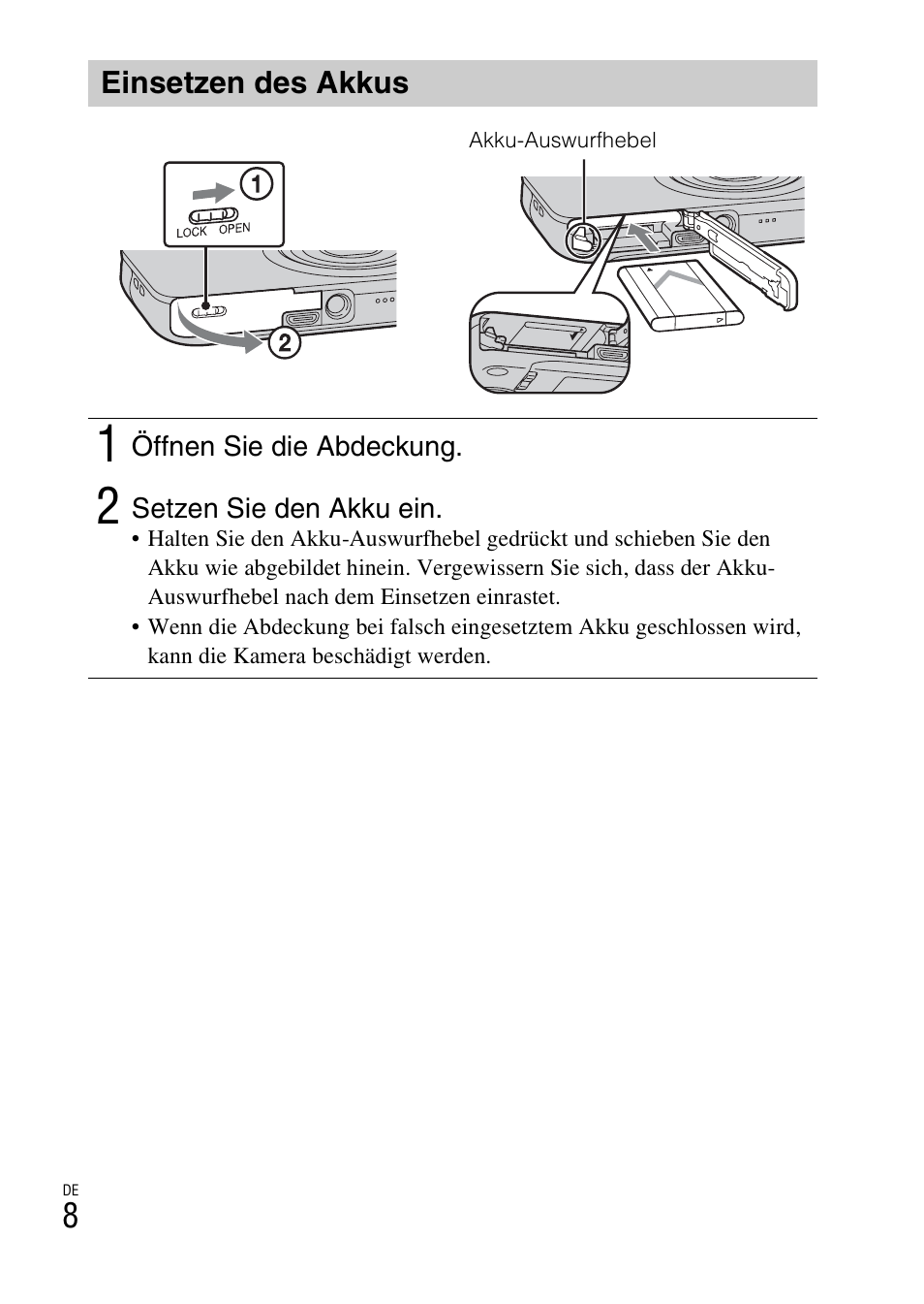 Einsetzen des akkus | Sony DSC-WX60 User Manual | Page 182 / 611