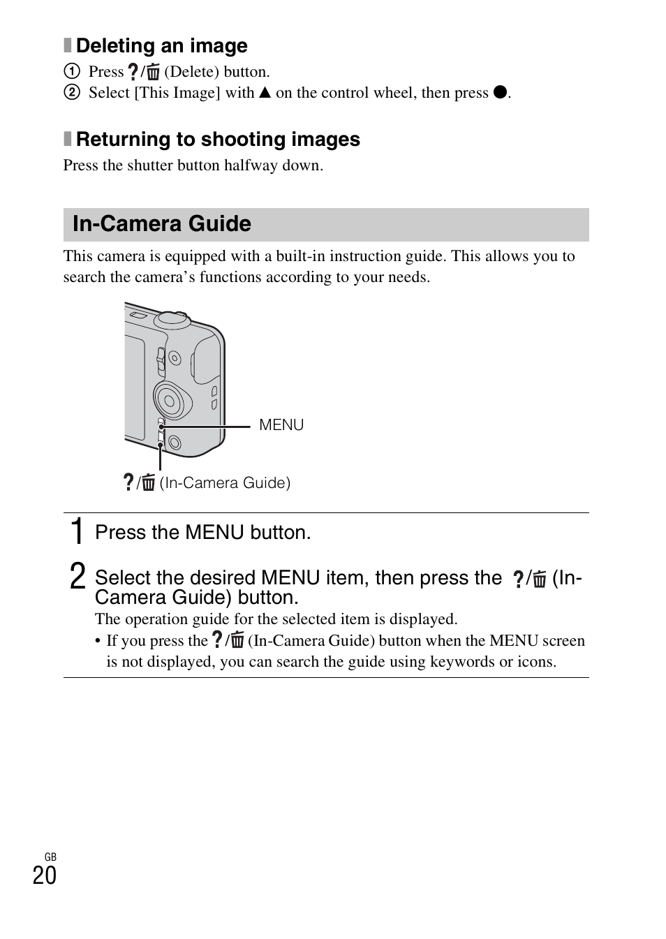 In-camera guide | Sony DSC-WX60 User Manual | Page 20 / 611