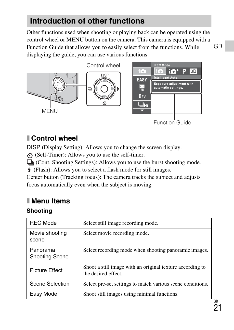 Introduction of other functions, Xcontrol wheel, Xmenu items | Sony DSC-WX60 User Manual | Page 21 / 611