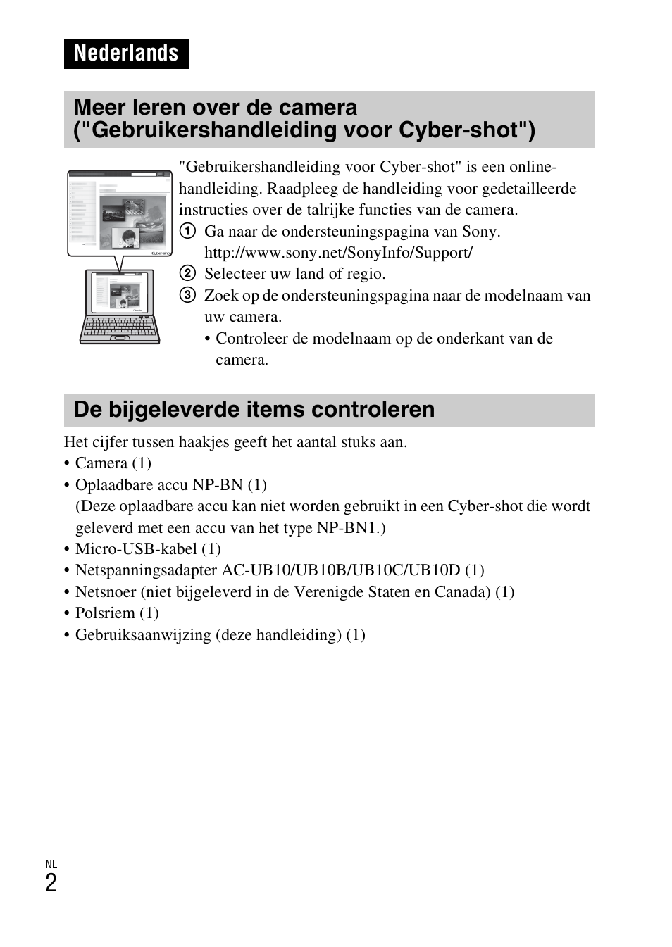 Nederlands, De bijgeleverde items controleren | Sony DSC-WX60 User Manual | Page 210 / 611