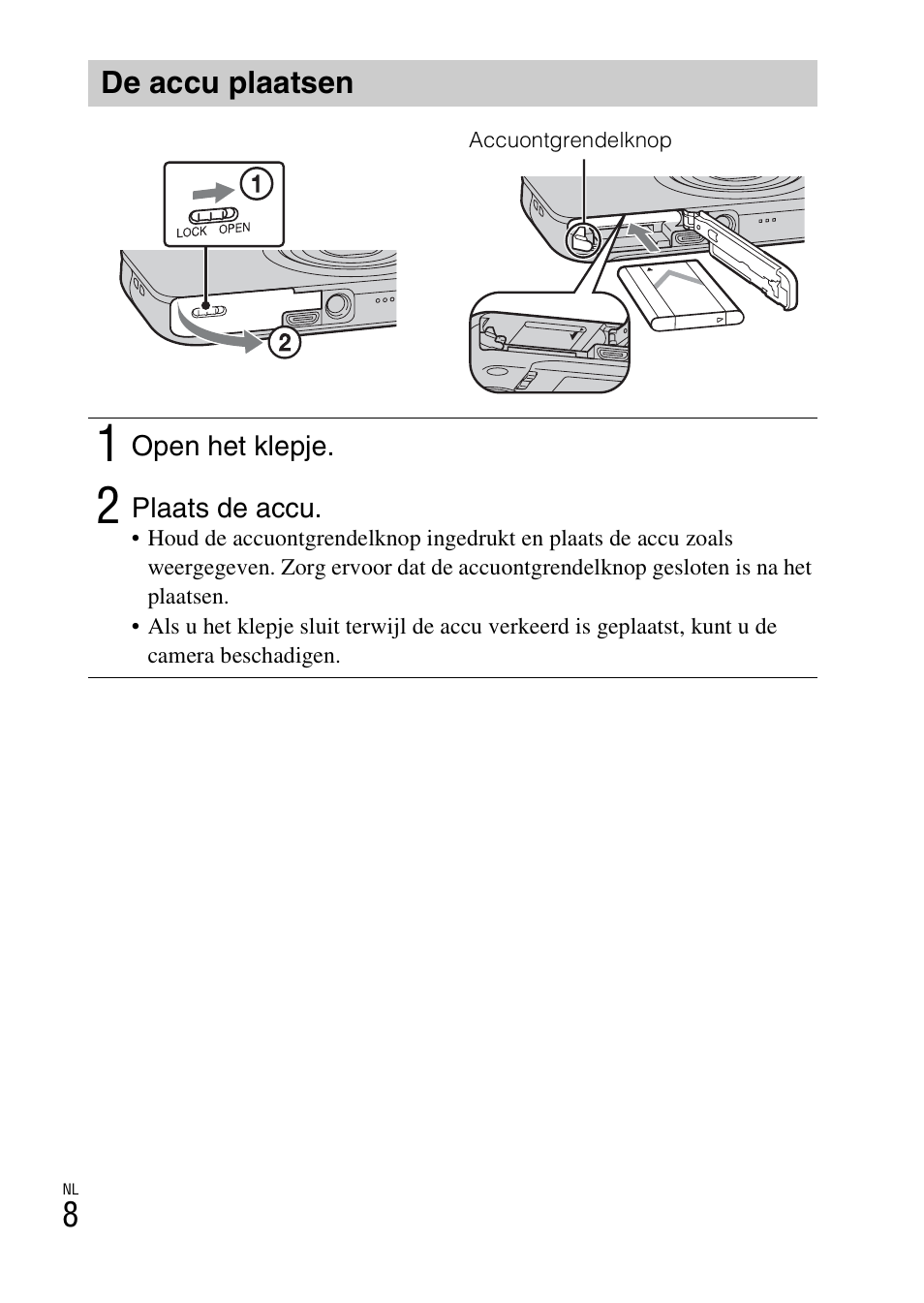 De accu plaatsen | Sony DSC-WX60 User Manual | Page 216 / 611