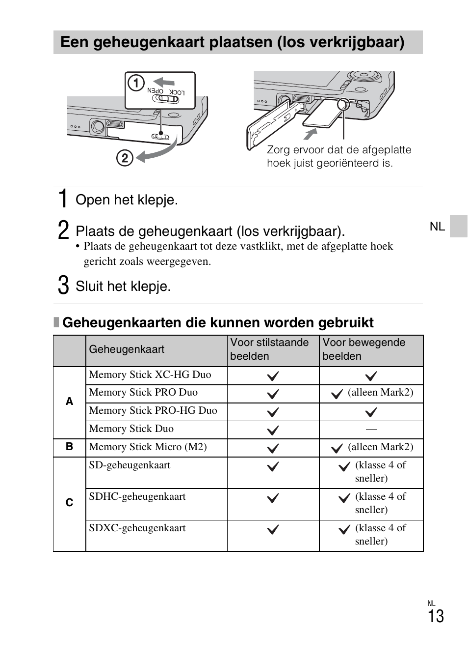 Een geheugenkaart plaatsen (los verkrijgbaar) | Sony DSC-WX60 User Manual | Page 221 / 611
