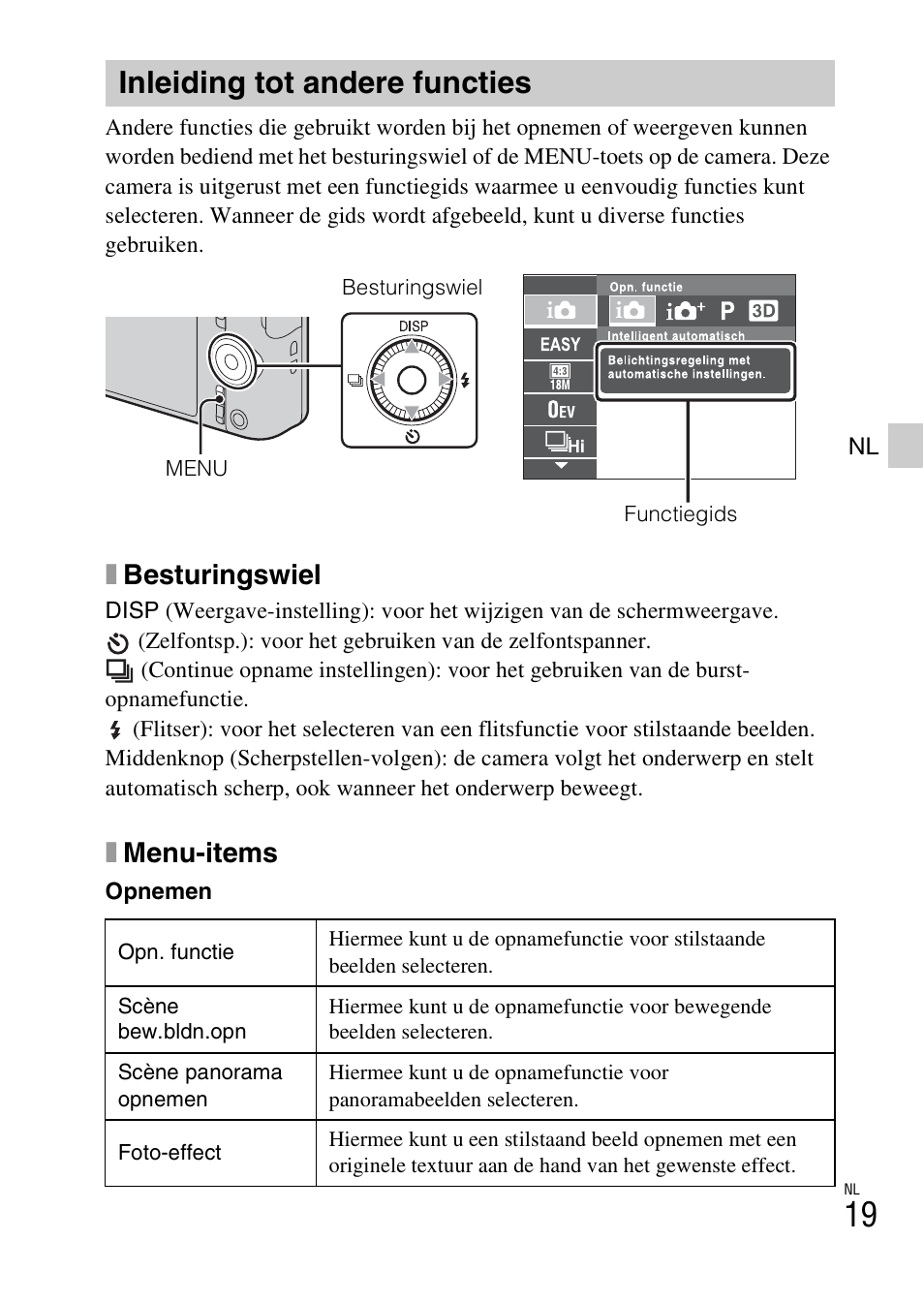 Inleiding tot andere functies, Xbesturingswiel, Xmenu-items | Sony DSC-WX60 User Manual | Page 227 / 611