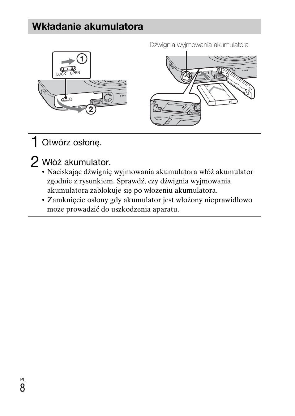 Wkładanie akumulatora | Sony DSC-WX60 User Manual | Page 250 / 611
