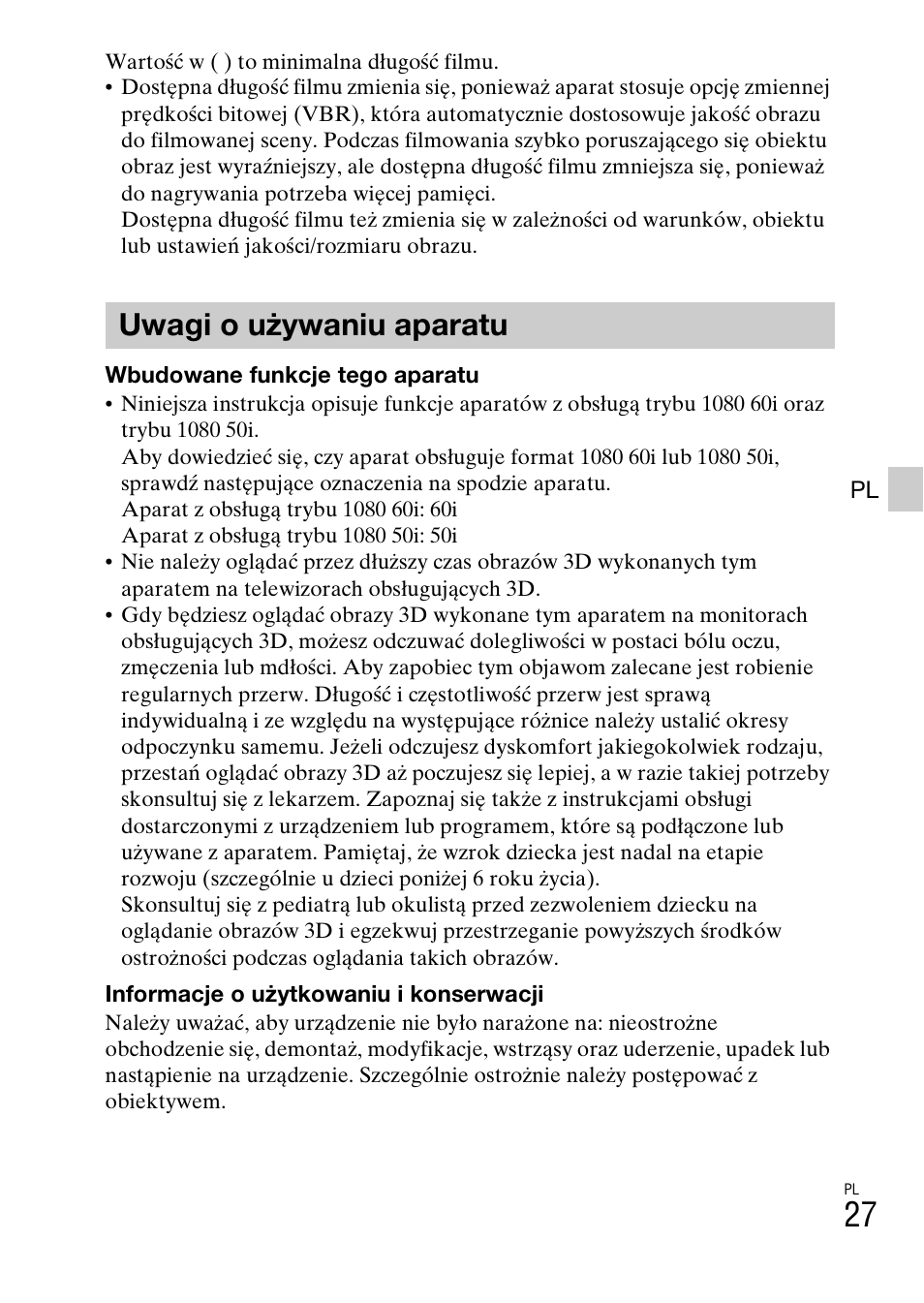 Uwagi o używaniu aparatu | Sony DSC-WX60 User Manual | Page 269 / 611