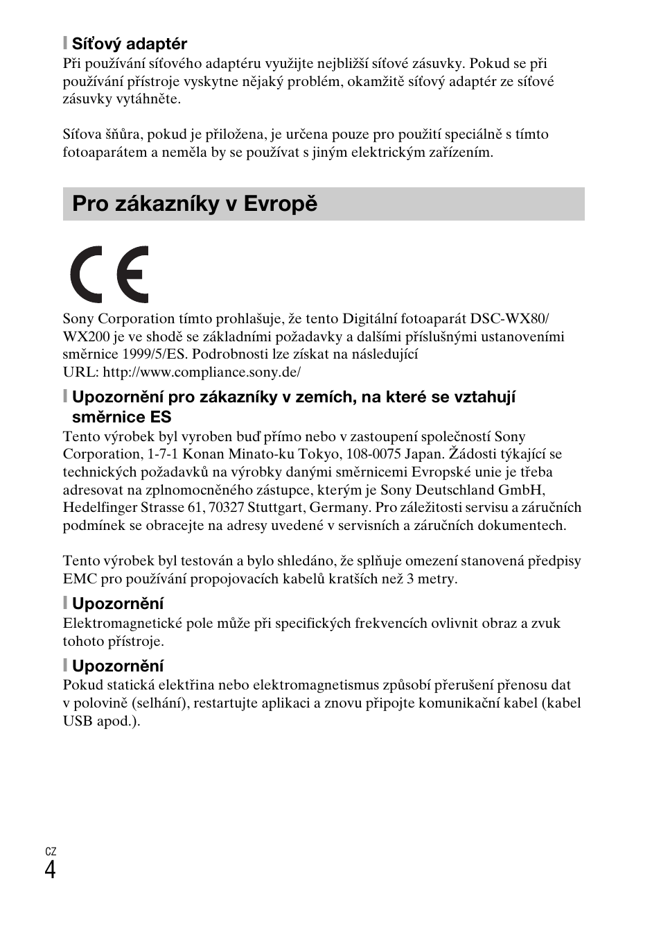 Pro zákazníky v evropě | Sony DSC-WX60 User Manual | Page 280 / 611