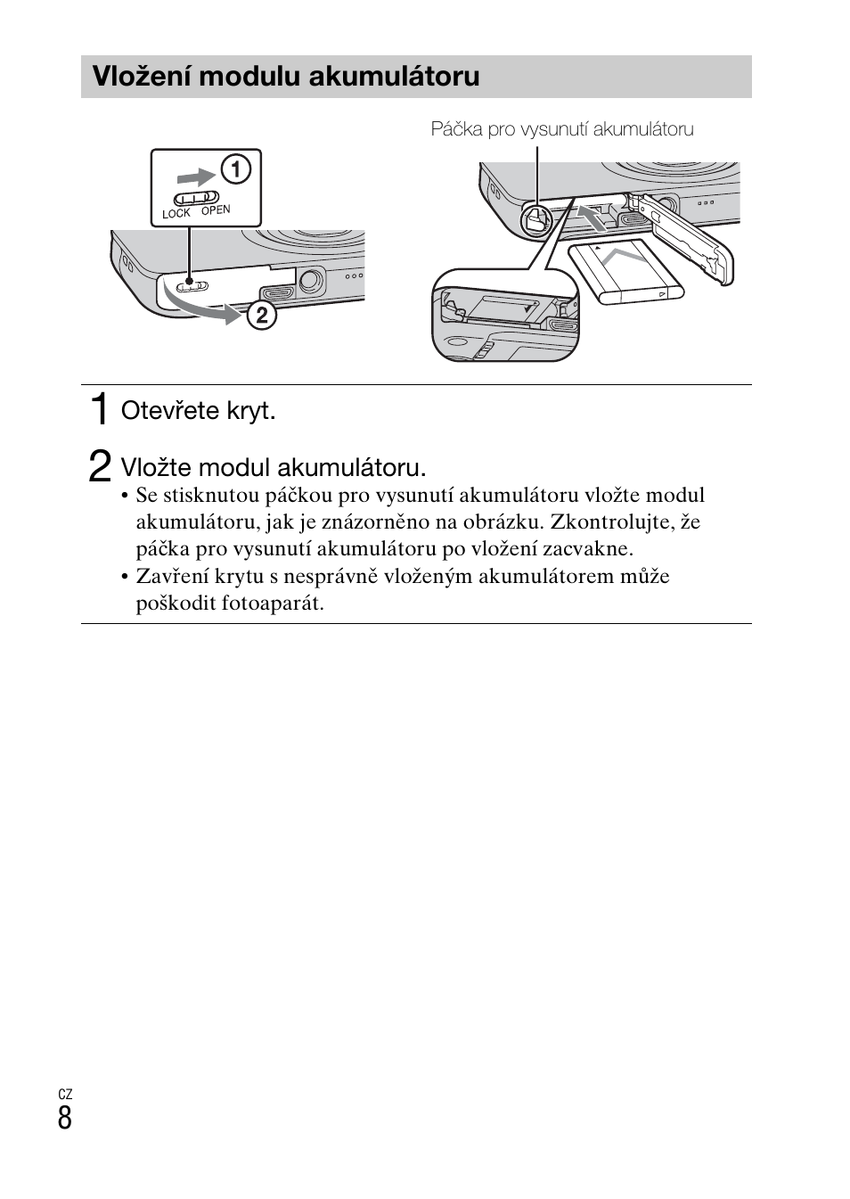 Vložení modulu akumulátoru | Sony DSC-WX60 User Manual | Page 284 / 611